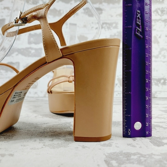 New Schutz Kelsie Beige Leather Strappy Platform Sandals W890 - Picture 9 of 12